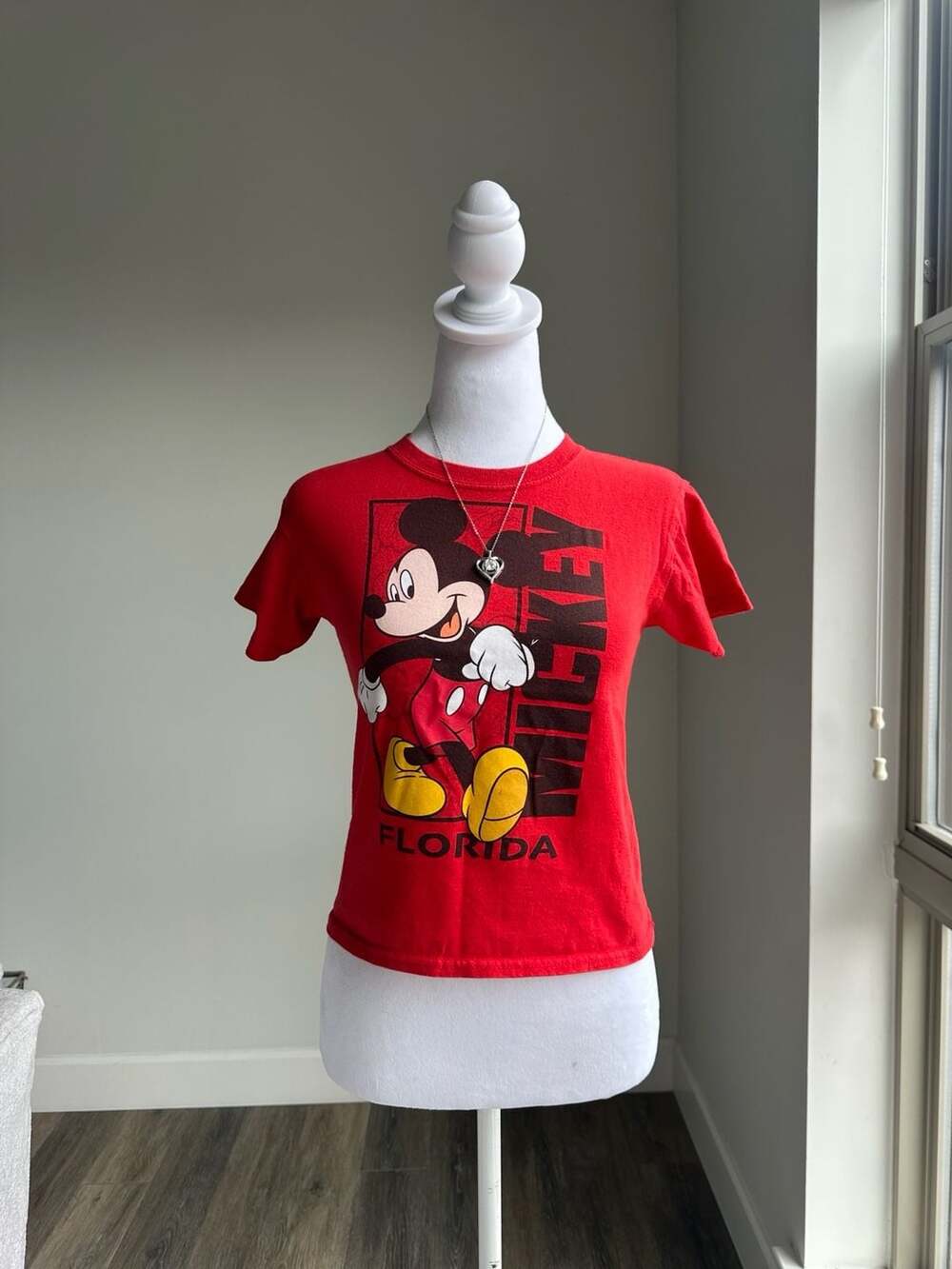 Disney Mickey Mouse Florida Red Graphic Crop Baby Tee XS